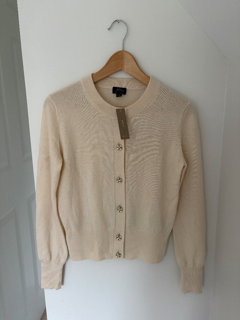 J.Crew Cardigan NWT XS Ivory 100% Cashmere Jewel Button Elegant Sweater